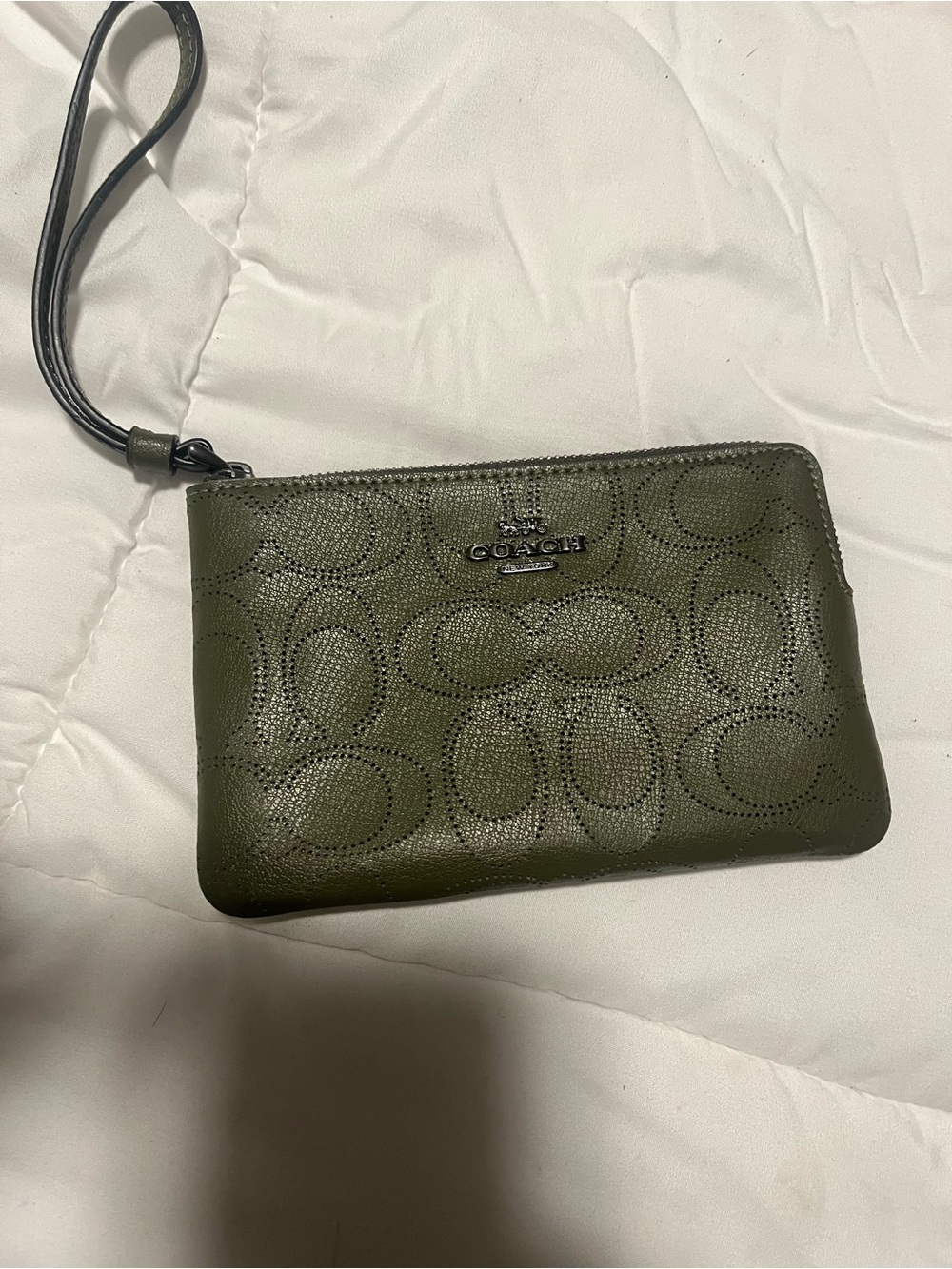 Coach Olive Green Perforated Signature Wristlet